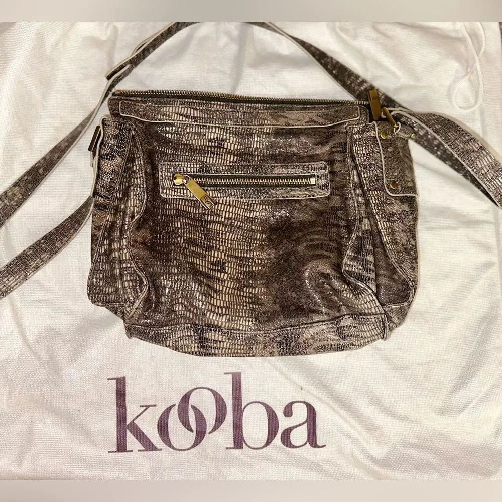 Kooba Faux Lizard Skin Crossbody Bag with Distressed Bronze Hardware